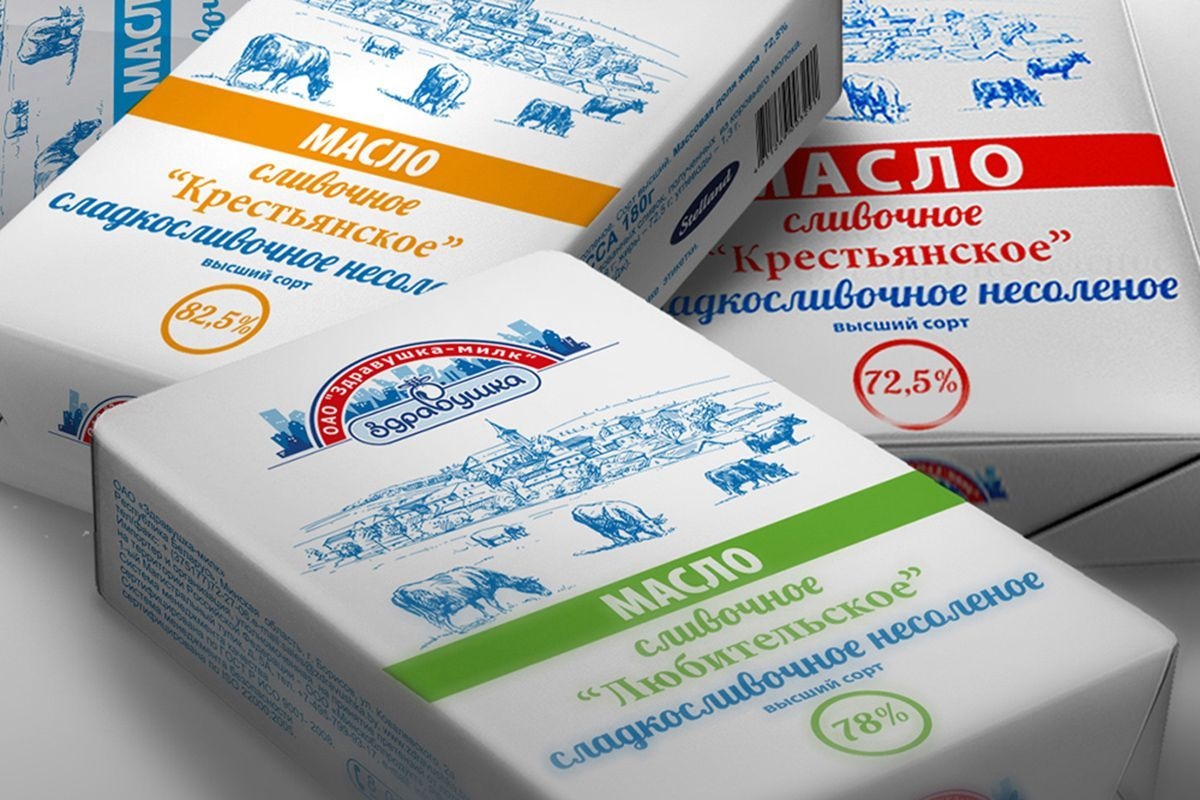 Разработка дизайна упаковки сливочного масла "Здравушка"