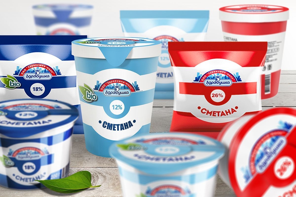 Разработка дизайна упаковки сметаны "Здравушка"