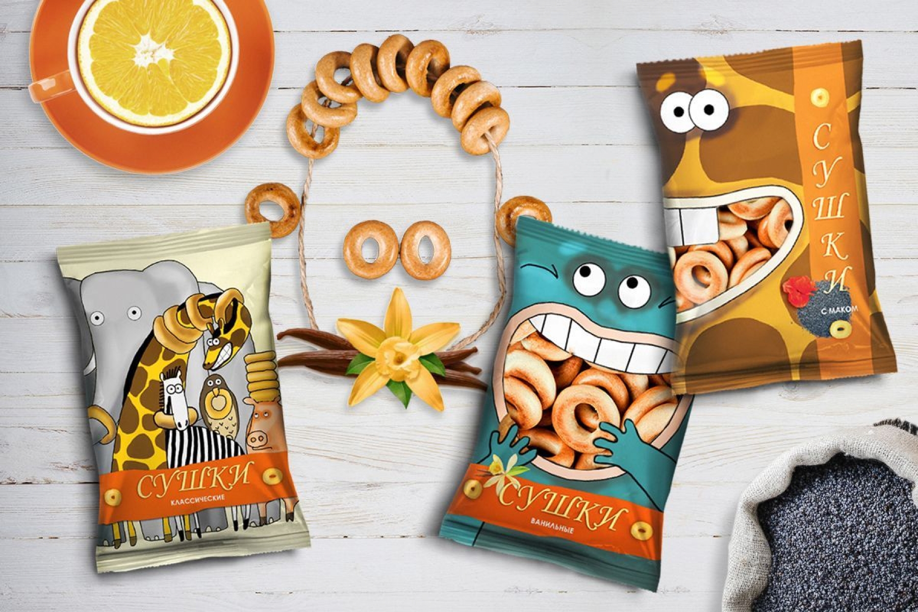 Разработка концепции дизайна упаковки сушек ТМ "Ледаком"