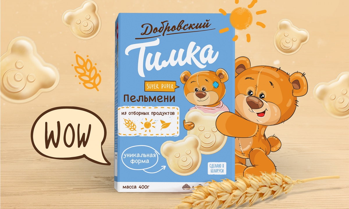 Дизайн упаковки детской линейки пельменей «Тимка»