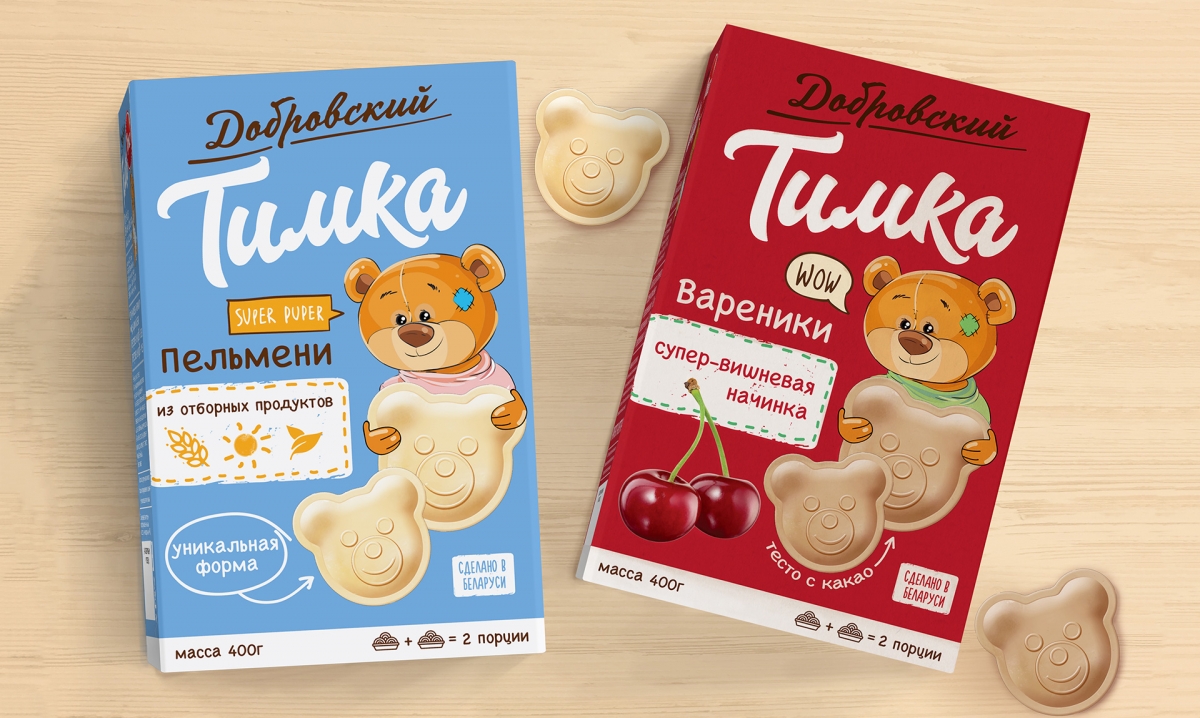 Дизайн упаковки детской линейки пельменей «Тимка»