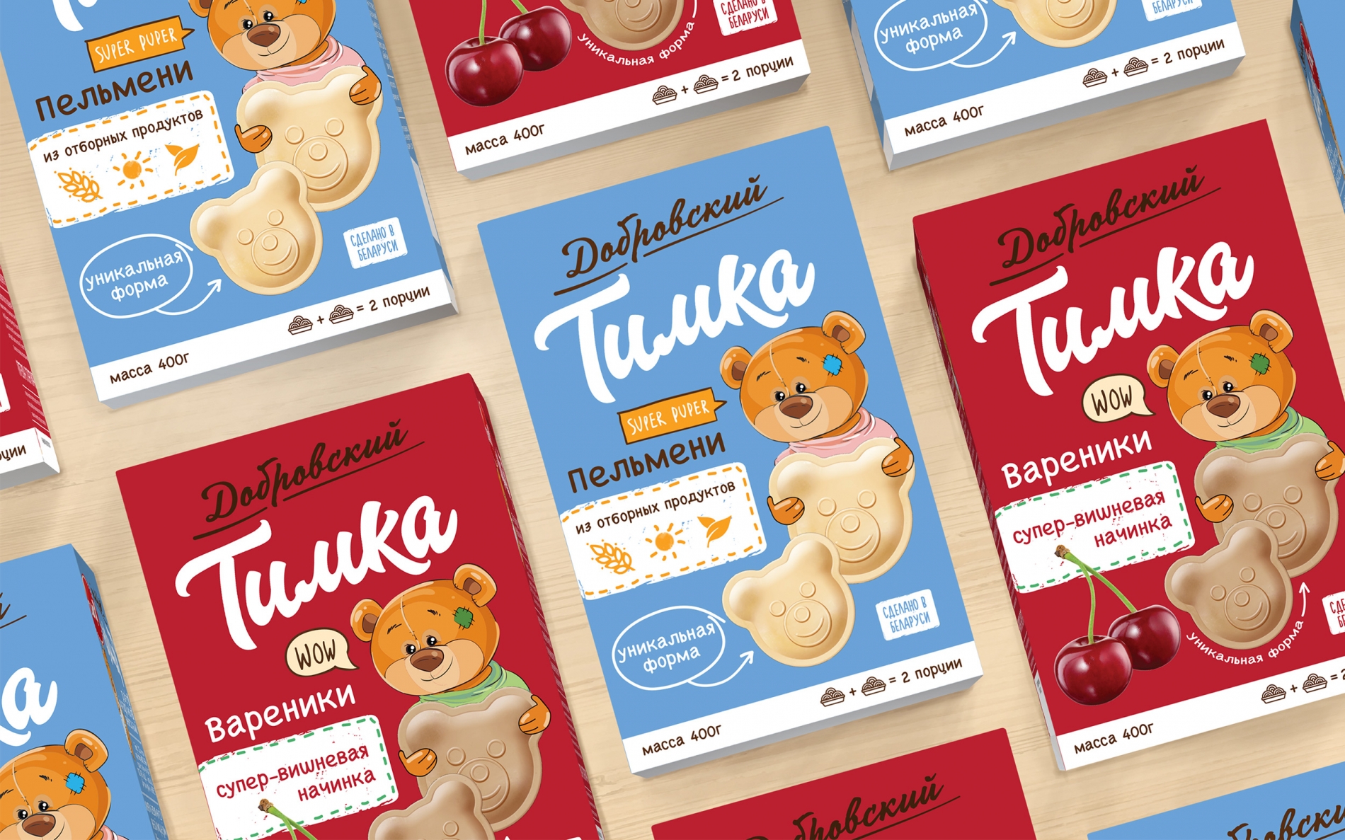 Дизайн упаковки детской линейки пельменей «Тимка»