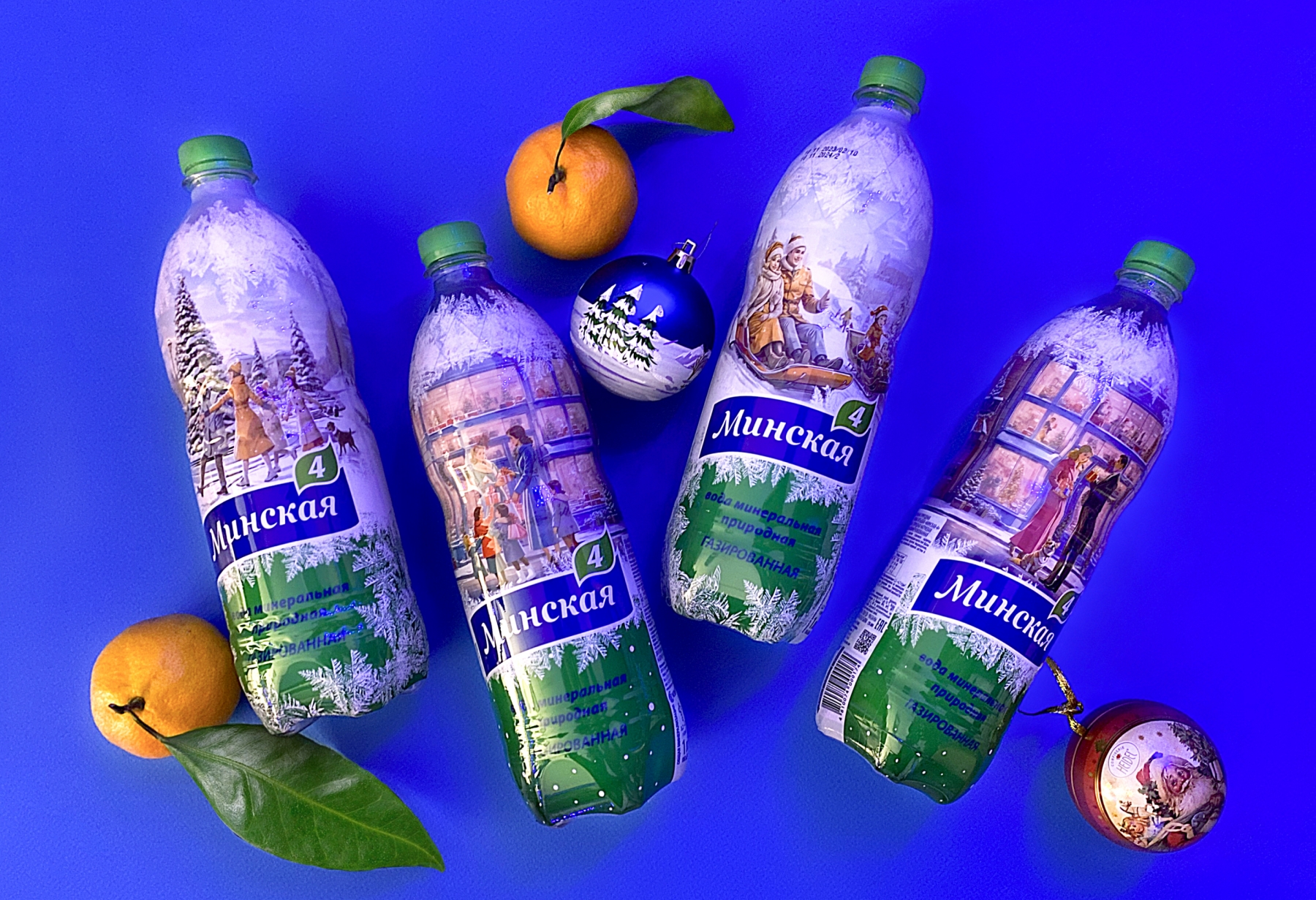 Дизайн новогодней серии минеральной воды