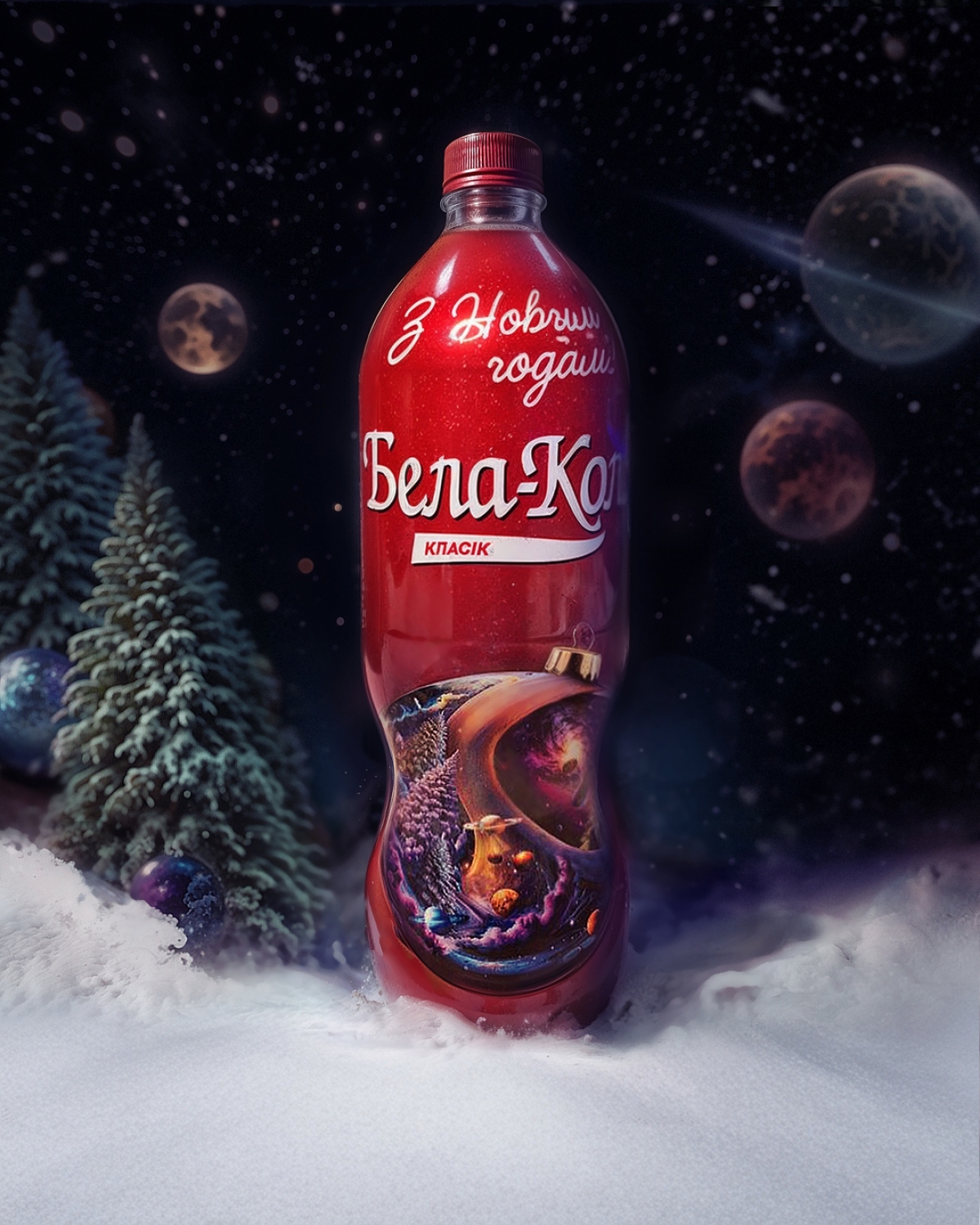 Дизайн новогодней серии напитков "Бела-Кола"