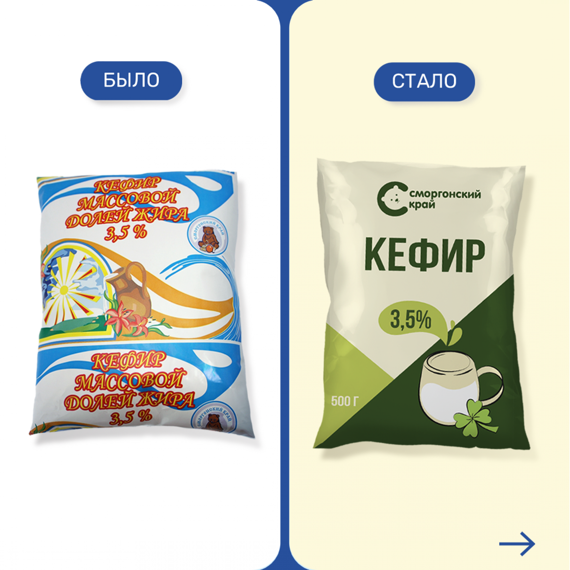 Ребрендинг торговой марки молочной продукции (редизайн логотипа, упаковки)